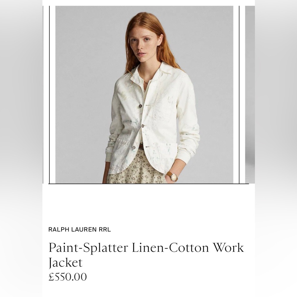 Ralph Lauren Double RL White Linen-Cotton Paint-Splatter Utility Jacket